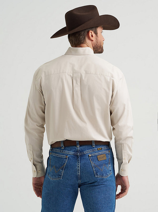 Wrangler Mens Pale Stone George Strait Solid Button Down Shirt-112369608