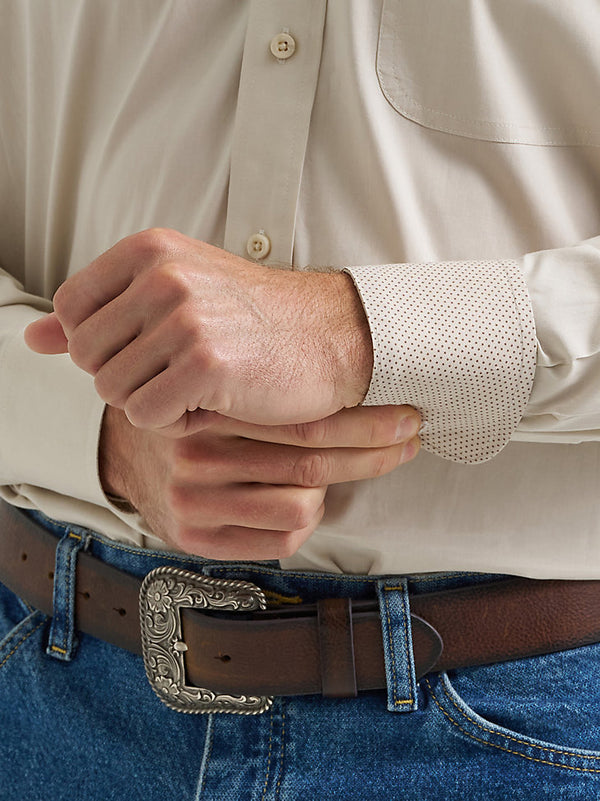 Wrangler Mens Pale Stone George Strait Solid Button Down Shirt-112369608