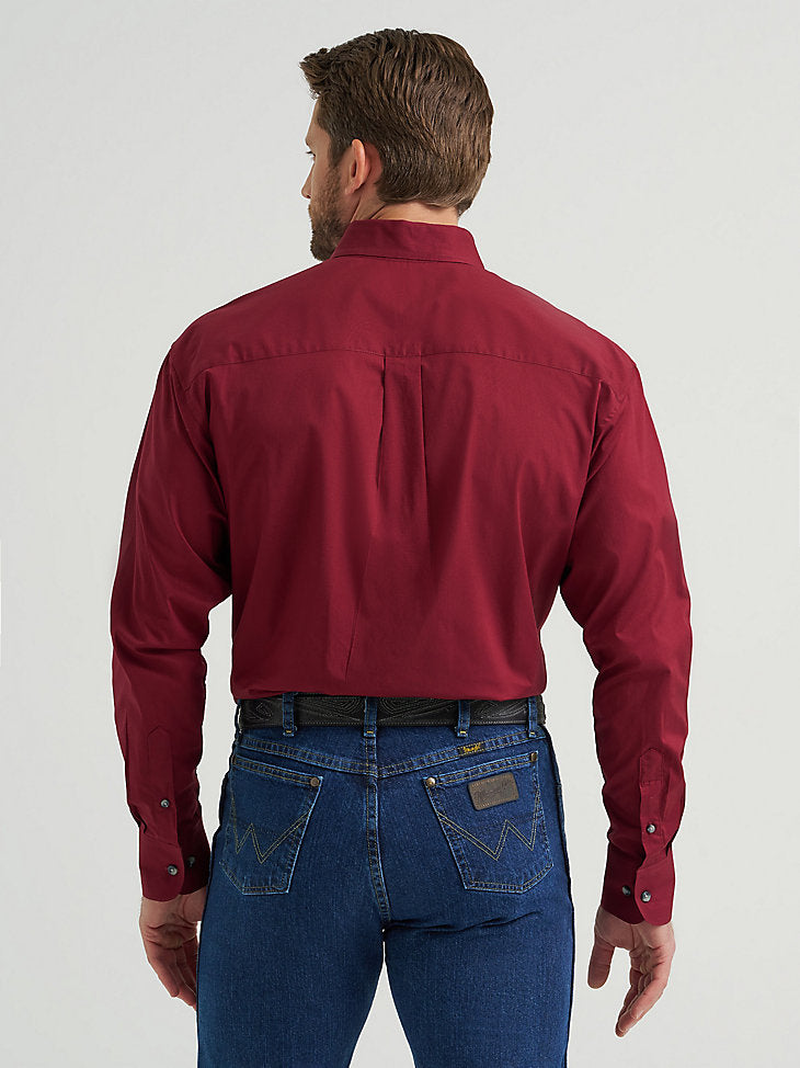 Wrangler Mens Burgundy Wine George Strait Solid Button Down Shirt-112369627