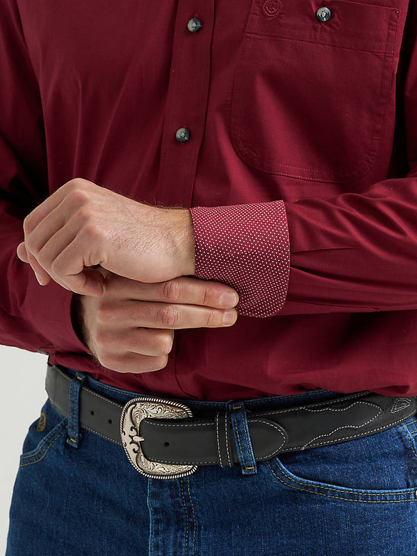 Wrangler Mens Burgundy Wine George Strait Solid Button Down Shirt-112369627