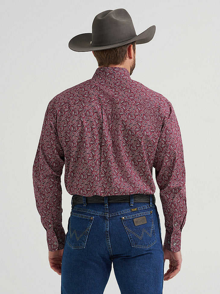 Wrangler Mens Wine Paisley George Strait Long Sleeve Button Down Shirt-112369636