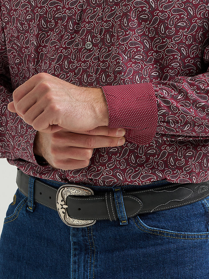 Wrangler Mens Wine Paisley George Strait Long Sleeve Button Down Shirt-112369636