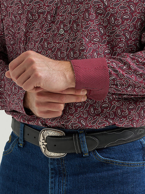 Wrangler Mens Wine Paisley George Strait Long Sleeve Button Down Shirt-112369636