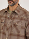 Wrangler Mens Clay Brown Retro Long Sleeve Flannel Plaid Shirt-112370177
