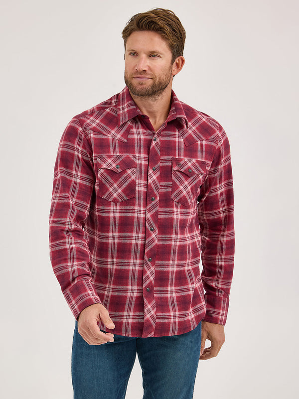 Wrangler Mens Holly Berry Retro Long Sleeve Flannel Plaid Shirt-112370178