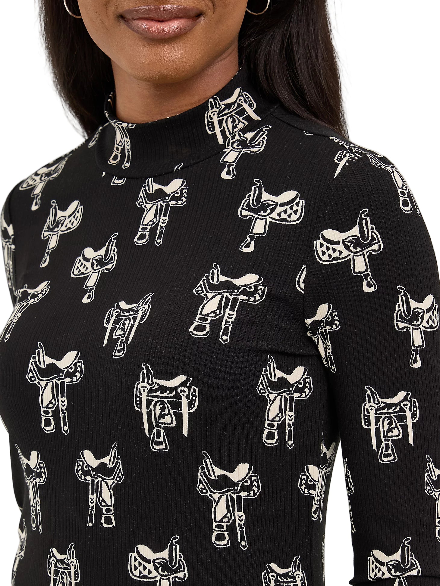 Wrangler Ladies Western Print Mock Neck Shirt - 112371630