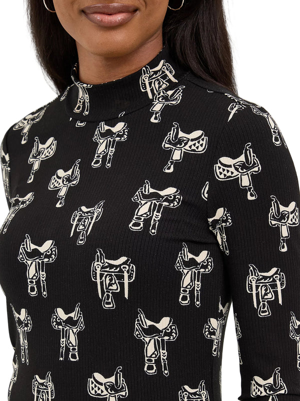 Wrangler Ladies Western Print Mock Neck Shirt - 112371630