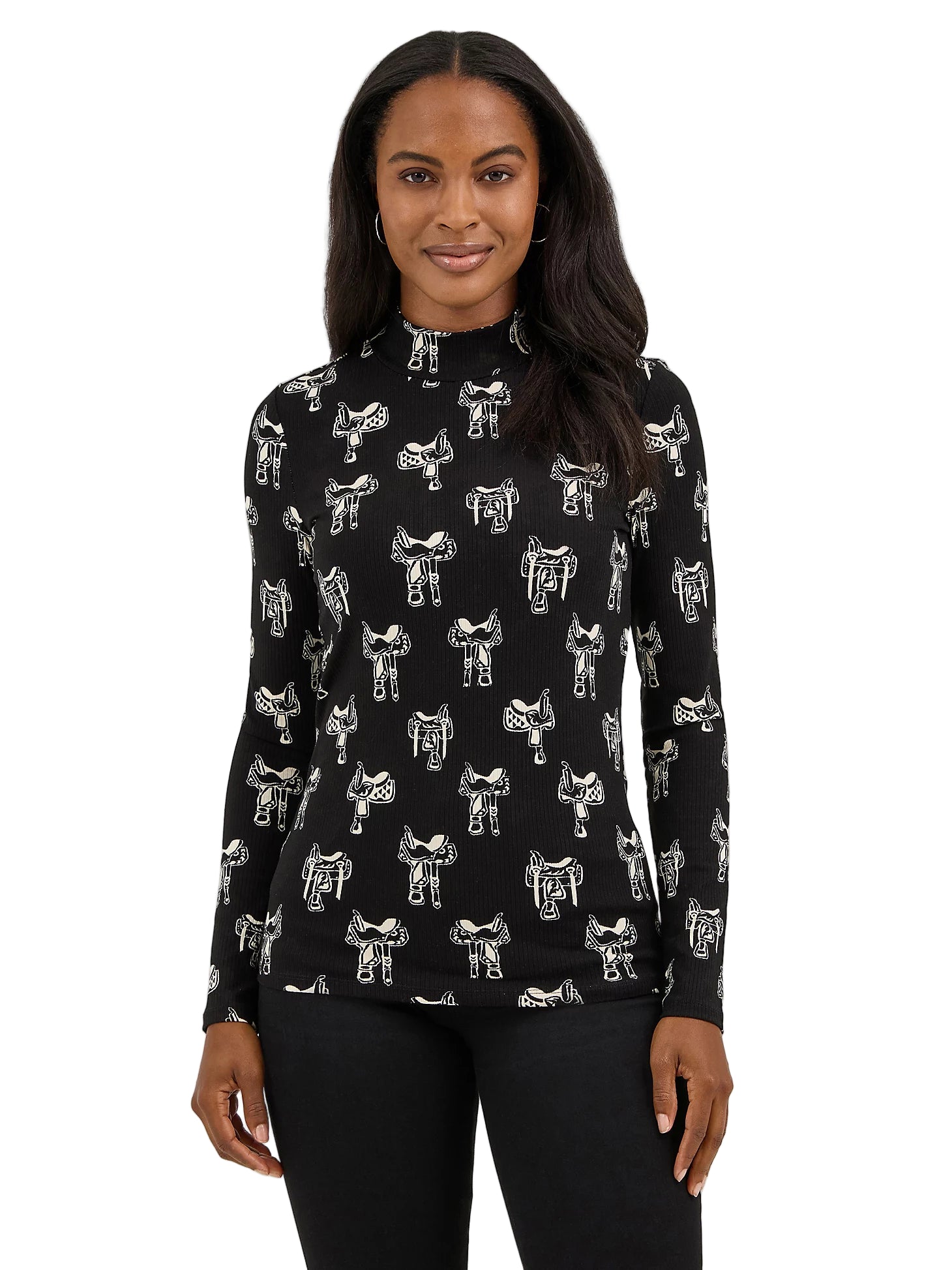 Wrangler Ladies Western Print Mock Neck Shirt - 112371630