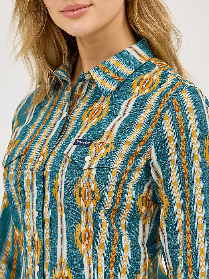 Wrangler Ladies Bold Blue Checotah Classic Western Snap Shirt-112371688