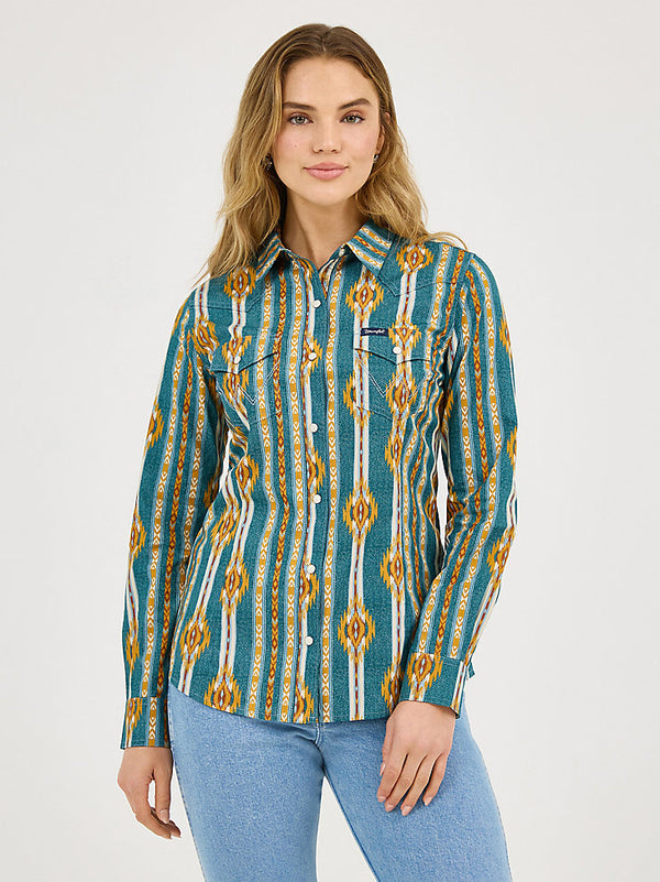Wrangler Ladies Bold Blue Checotah Classic Western Snap Shirt-112371688