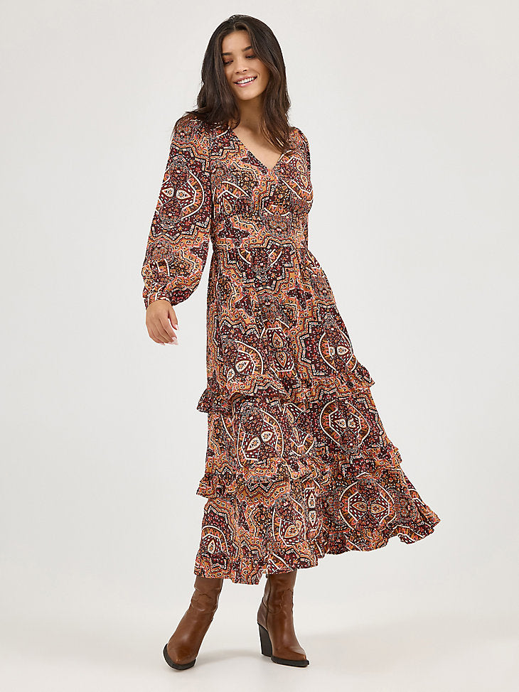 Wrangler Ladies Brown Ruffle Accent Maxi Dress-112371767