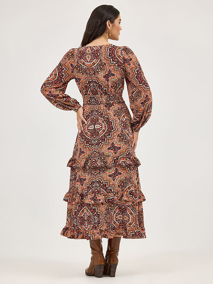 Wrangler Ladies Brown Ruffle Accent Maxi Dress-112371767