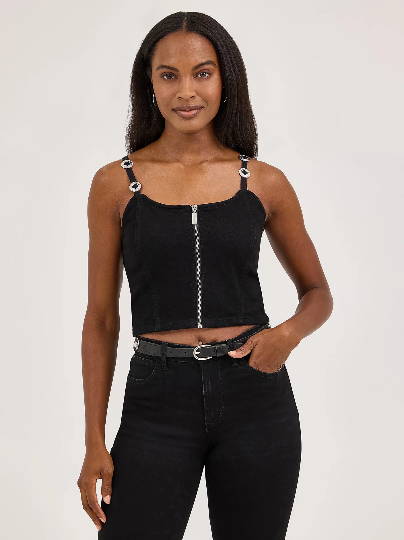 Wrangler Ladies Concho Strap Denim Tank 112371786