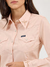 Wrangler Ladies Pink Embroidered Collar Slim Western Snap Shirt-112372603