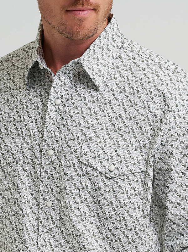 Wrangler Mens 20X Competition Advanced Comfort Olive Cacti Western Snap Shirt-112374298