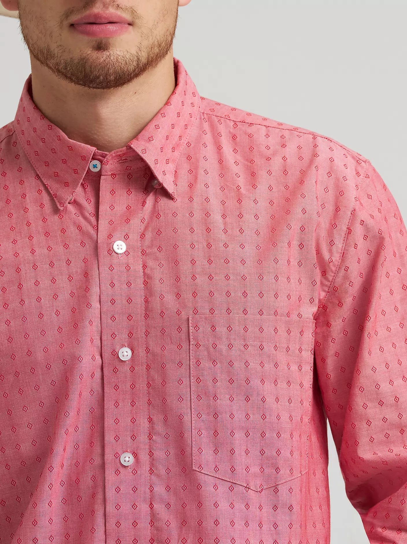 Wrangler Men's Cody Johnson One Pocket Button Down Shirt - Flat Red Dobby - 112374464