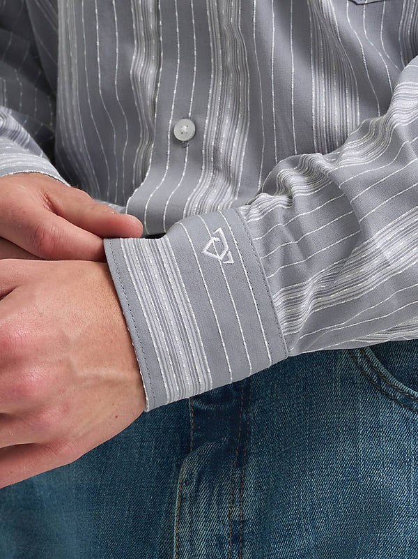 Wrangler Men's Cody Johnson One Pocket Button Down Shirt Charcoal Dobby Stripes-112374477