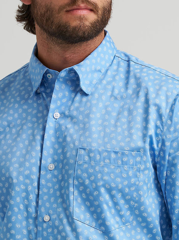 Wrangler Men's Cody Johnson One Pocket Button Down Shirt Azure Paisley-112374495