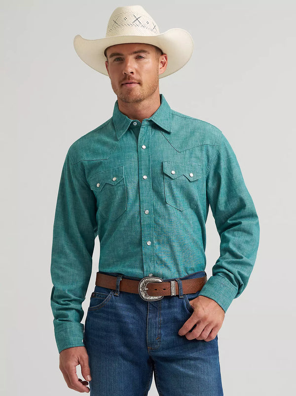 Wrangler Men's Cody Johnson Two Pocket Western Snap Shirt - Teal - 112374496