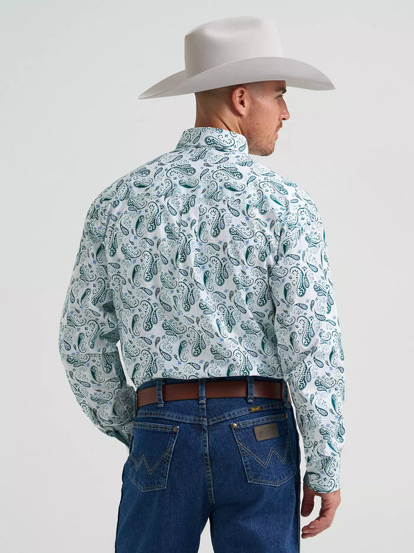 Men's Wrangler George Strait Long Sleeve Button Down Pocket Shirt - Aqua Paisley - 112374541