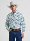 Men's Wrangler George Strait Long Sleeve Button Down Pocket Shirt - Aqua Paisley - 112374541