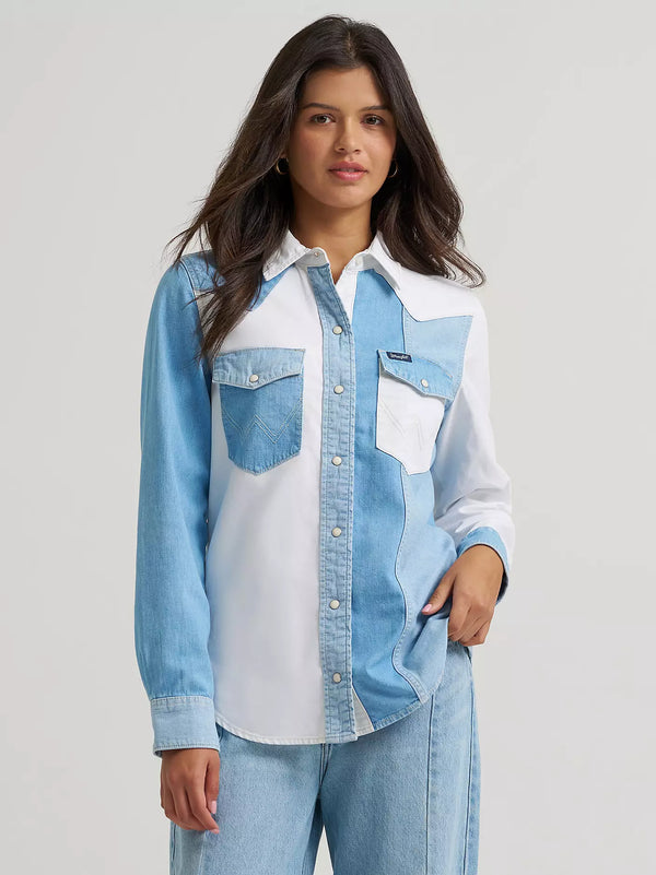 Wrangler Women's Pieced Denim Vintage Fit Snap Shirt - 112374832