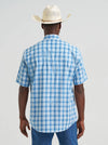 Wrangler Men's Wrinkle Resist Short Sleeve Blue Plaid Snap Shirt-112374834