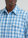 Wrangler Men's Wrinkle Resist Short Sleeve Blue Plaid Snap Shirt-112374834