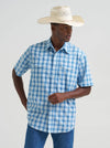 Wrangler Men's Wrinkle Resist Short Sleeve Blue Plaid Snap Shirt-112374834