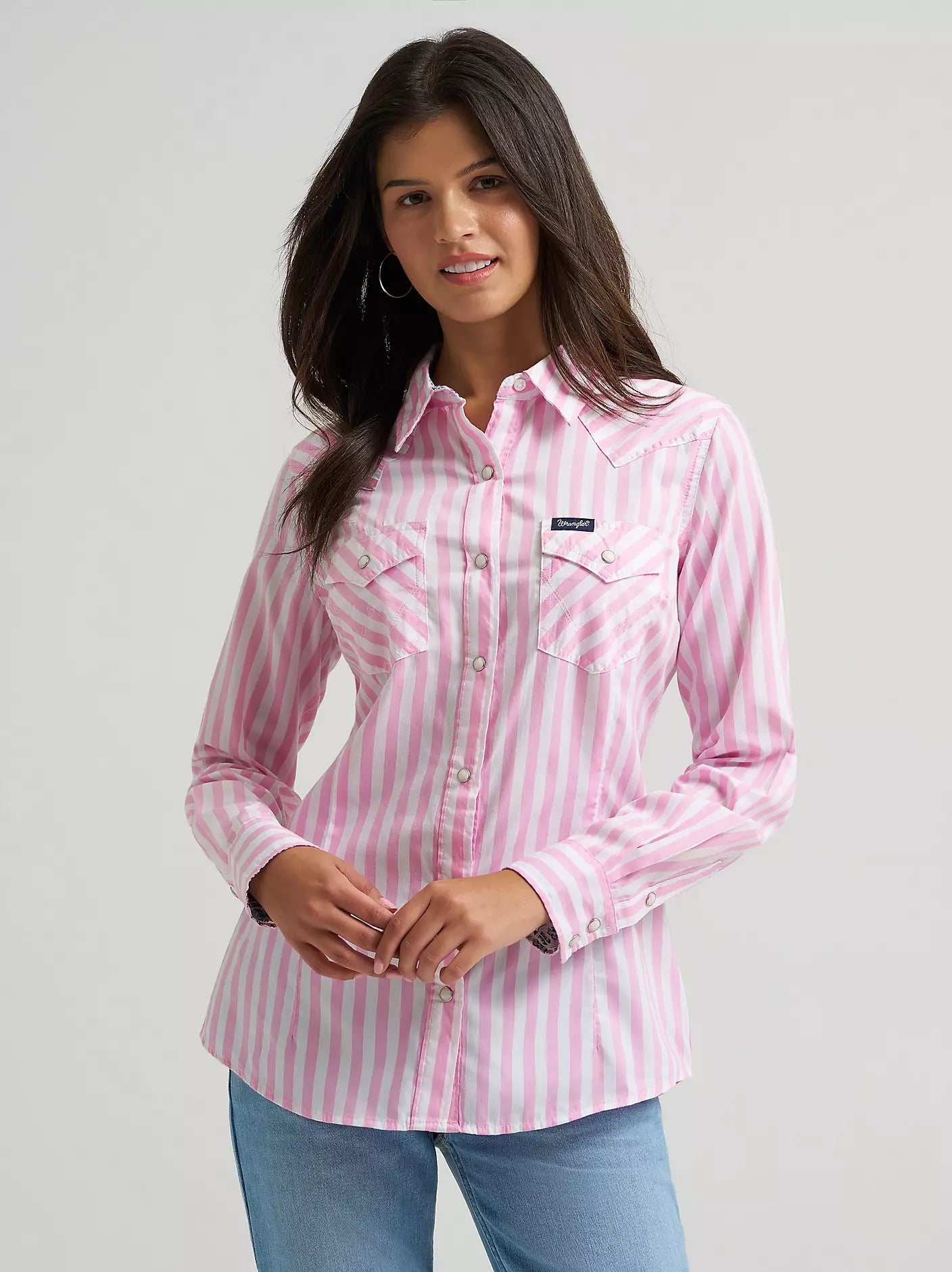 Wrangler Women's All Occasion Western Snap Shirt - Pink Stripes - 112374850