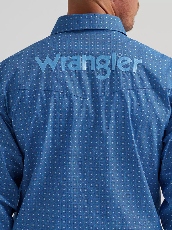 Men's Wrangler Classic Fit Western Snap Competition Shirt - Blue Square Pattern - 112374858