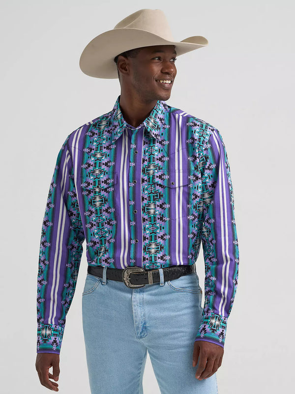 Wrangler Men's Checotah Long Sleeve Western Snap Printed Shirt - Violet Serape - 112374916