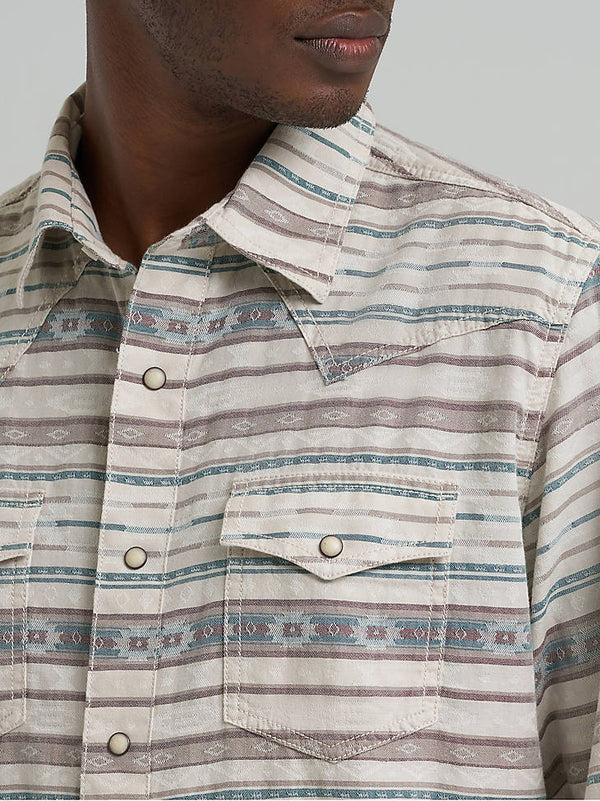Wrangler Mens Neutral Serape Retro Premium Western Print Snap Shirt-112374977