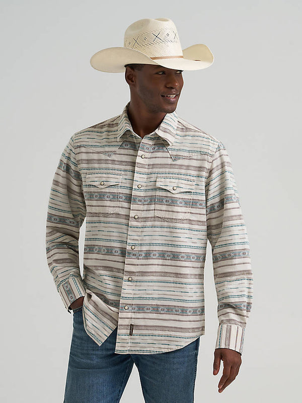 Wrangler Mens Neutral Serape Retro Premium Western Print Snap Shirt-112374977