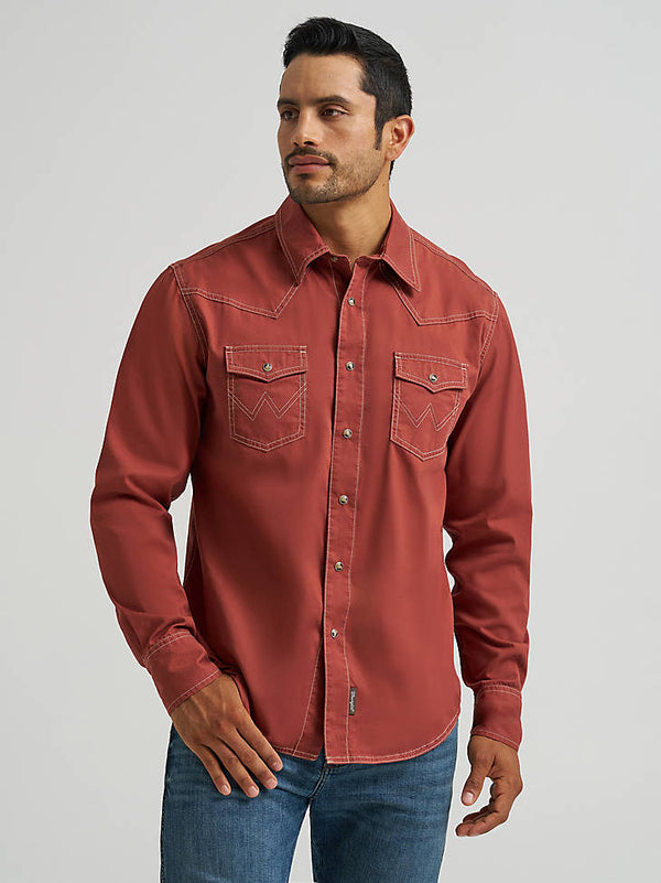 Wrangler Mens Retro Clay Red Premium Western Snap Shirt-112374980