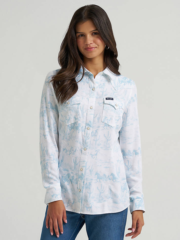 Wrangler Ladies Country Toile Western Slim Snap Shirt-112375191