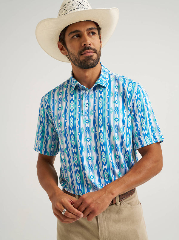 Wrangler Mens Checotah Turquoise All Terrain Gear Men's Performance Polo Shirt-112375251
