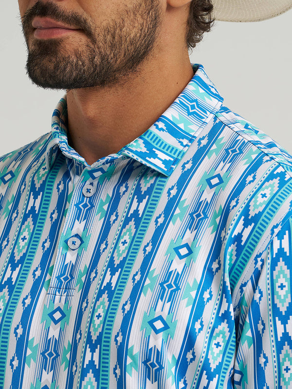 Wrangler Mens Checotah Turquoise All Terrain Gear Men's Performance Polo Shirt-112375251