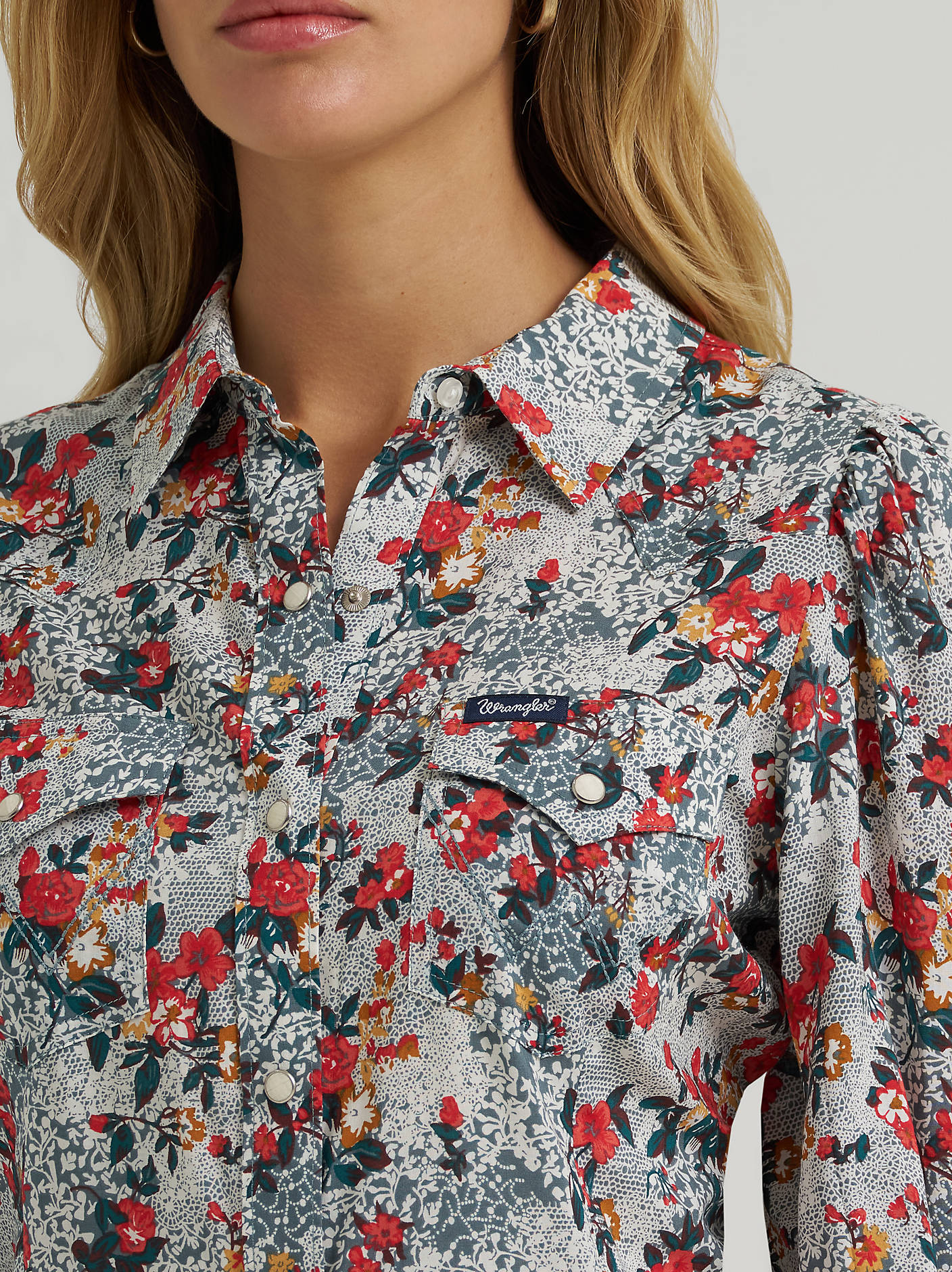 Wrangler Ladies Western Snap Slim Green Blouse-112375332