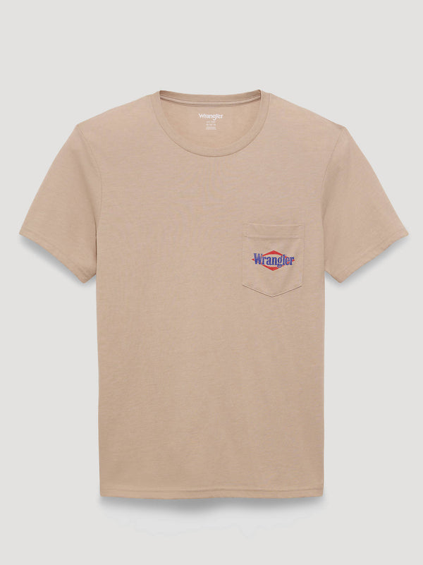 Wrangler Framed Logo Oxford Tan Heather Back Graphic Pocket TShirt-112375807
