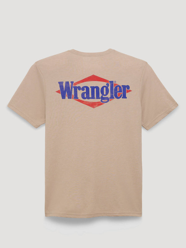 Wrangler Framed Logo Oxford Tan Heather Back Graphic Pocket TShirt-112375807