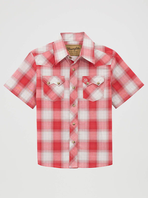 Wrangler Kids Cherry Red Retro Short Sleeve Snap Shirt-112378937