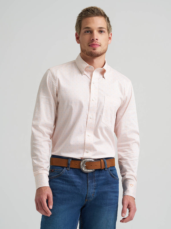 Wrangler Mens Peach Hologram Cody Johnson Button Down Shirt-112378974