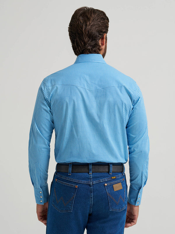 Wrangler Mens Wrinkle Resistant Blue Bold Plaid Shirt-112379032