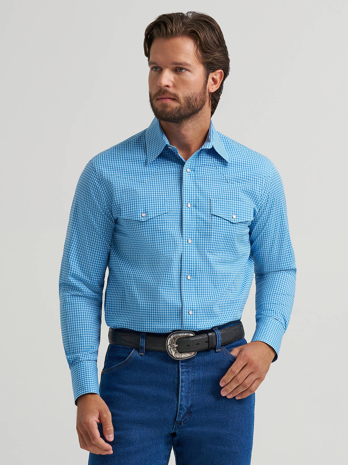 Wrangler Men's Wrinkle Resistant Blue Bold Plaid Shirt-112379032