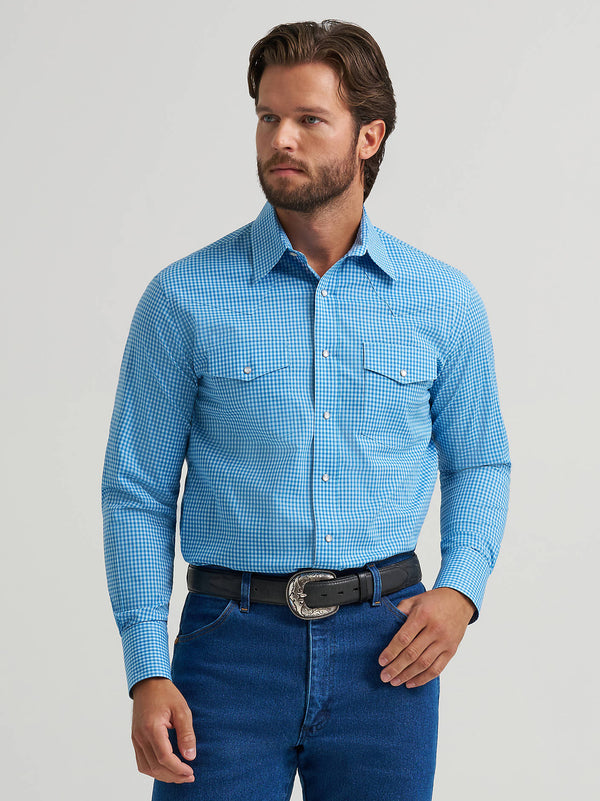 Wrangler Mens Wrinkle Resistant Blue Bold Plaid Shirt-112379032