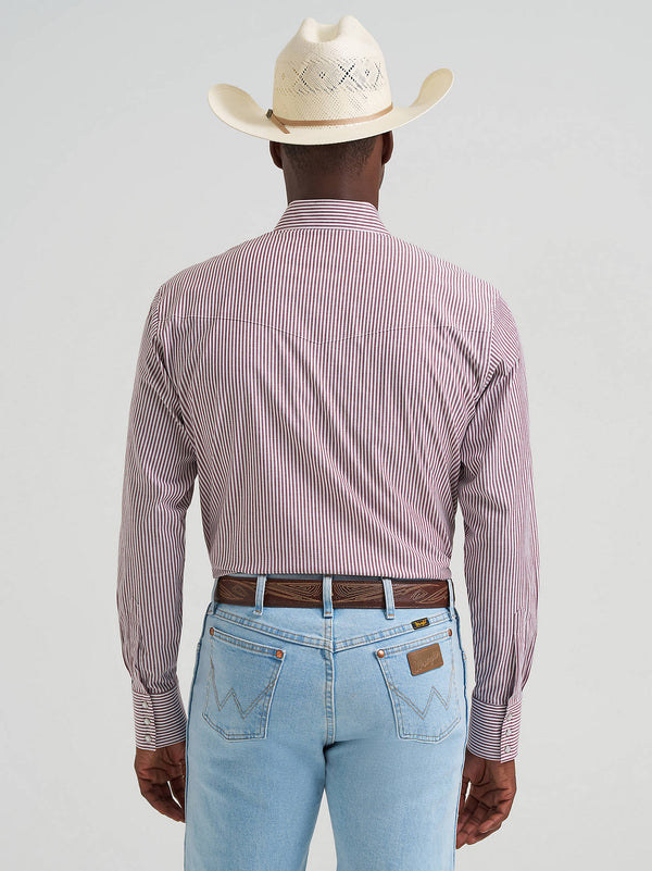 Wrangler Mens Wrinkle Resist Wine Long Sleeve Shirt-112379033