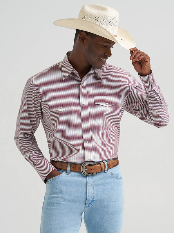 Wrangler Mens Wrinkle Resist Wine Long Sleeve Shirt-112379033