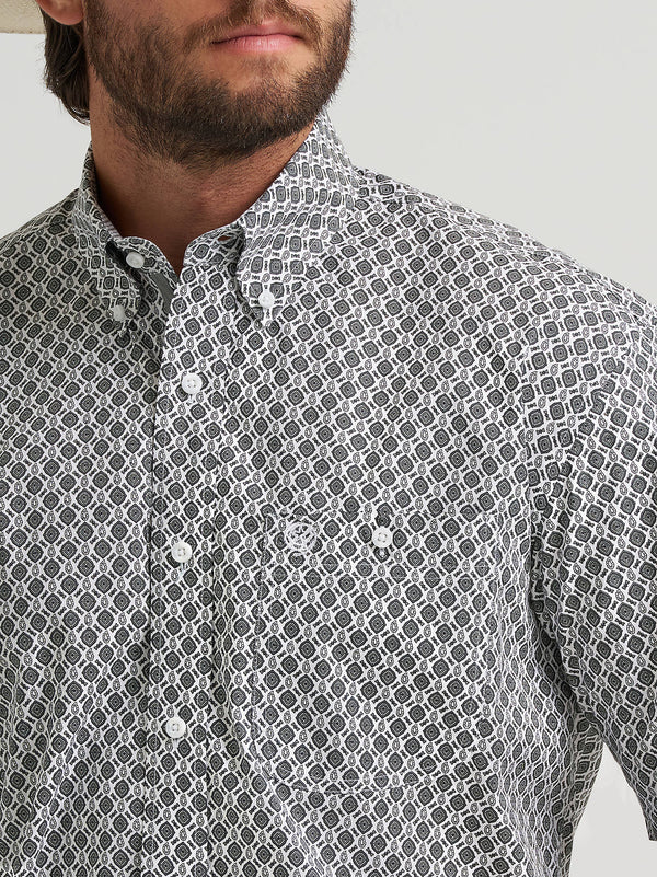 Wrangler Men's George Strait Grey Medallions Short Sleeve Shirt-112379058