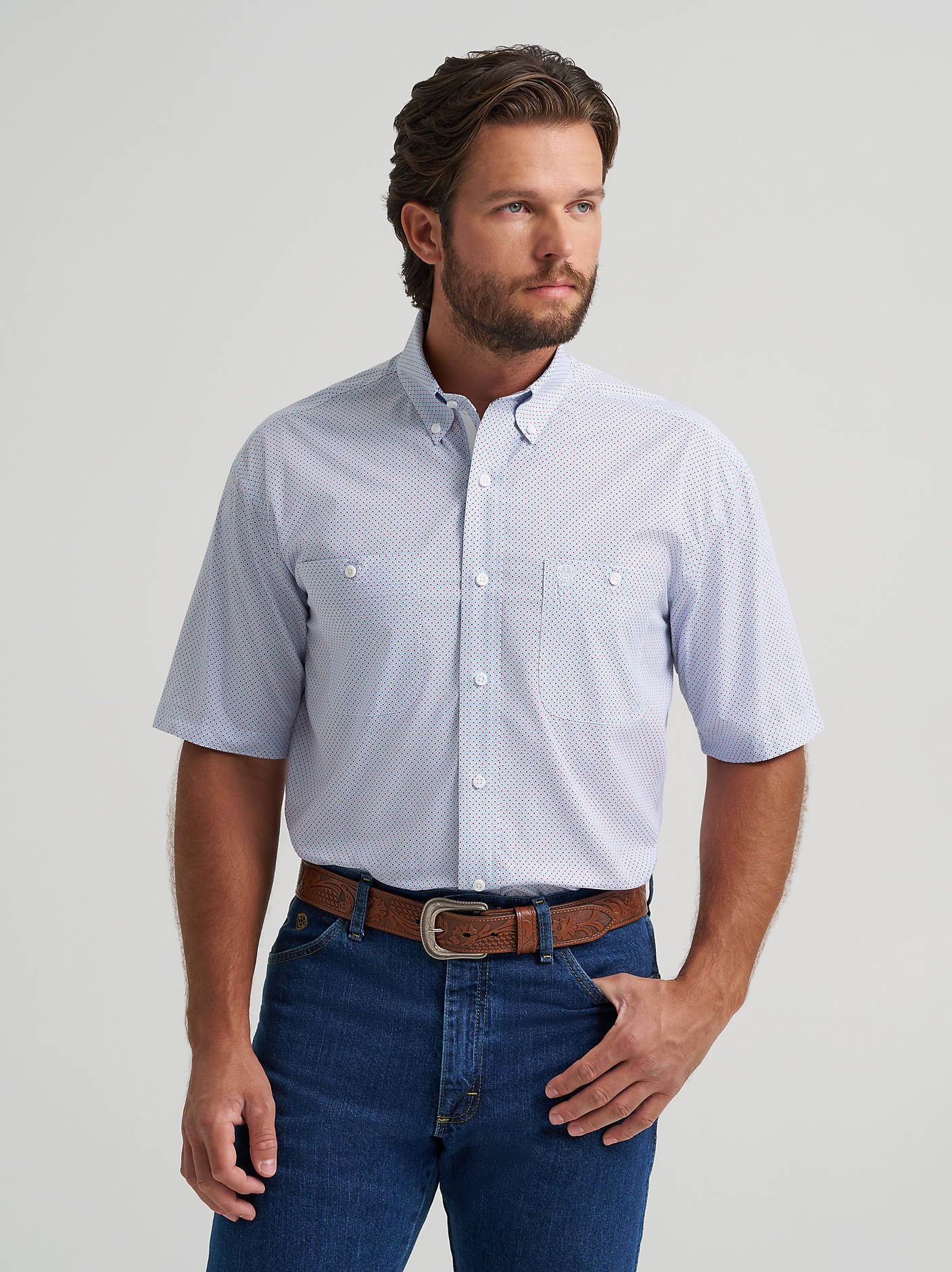 Wrangler Men's Red Dot George Strait Button Down Shirt-112379059